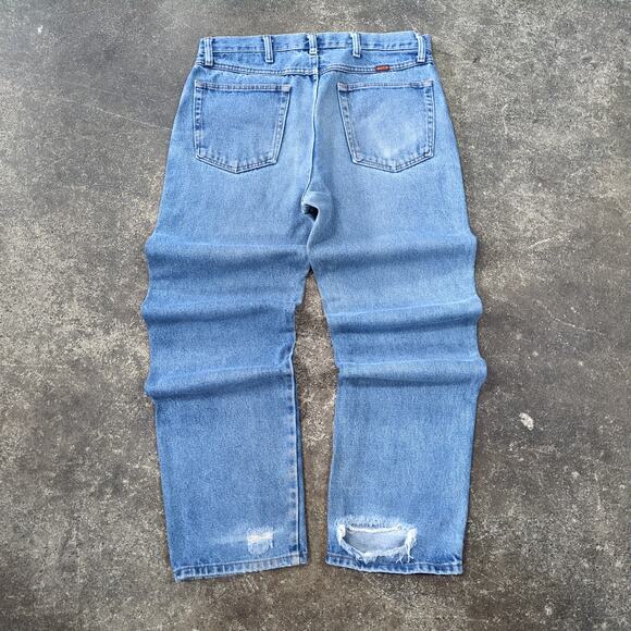 Wrangler Rustler Jeans Mens 34x32 Blue Western Dark Cowboy Farmer Light Denim - Picture 3 of 7